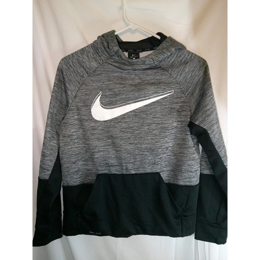 Nike Dri-FIT Hoodie Pullover‎ Sweatshirt Athletic Gray Black Large
